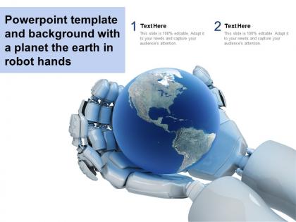 Powerpoint template and background with a planet the earth in robot hands