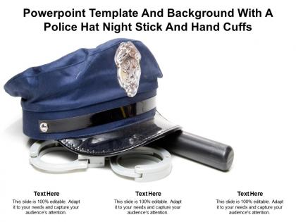 Powerpoint template and background with a police hat night stick and hand cuffs