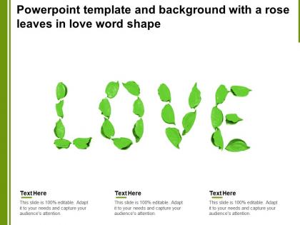 Powerpoint template and background with a rose leaves in love word shape