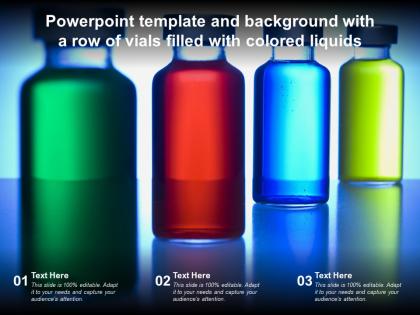 Powerpoint template and background with a row of vials filled with colored liquids