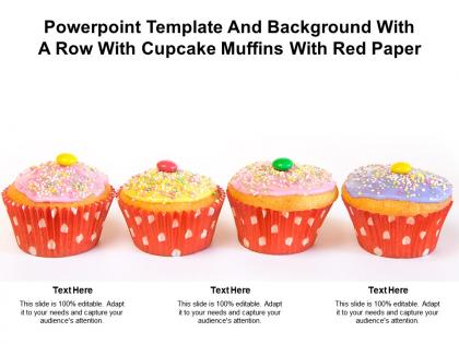 Powerpoint template and background with a row with cupcake muffins with red paper