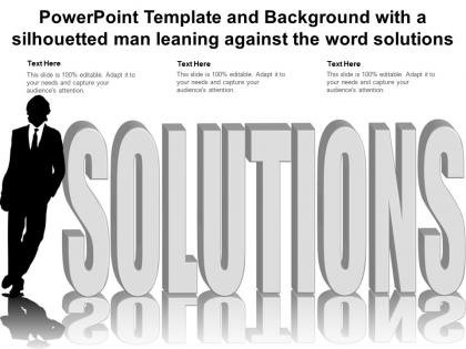Powerpoint template and background with a silhouetted man leaning against the word solutions