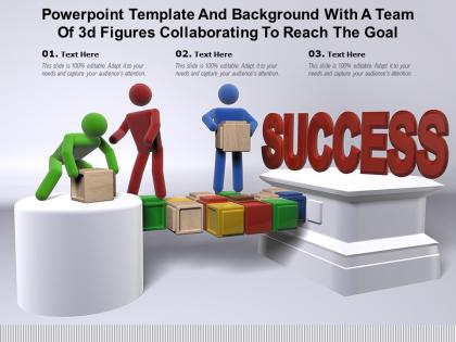 Powerpoint template and background with a team of 3d figures collaborating to reach the goal