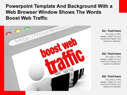 Powerpoint template and background with a web browser window shows the words boost web traffic