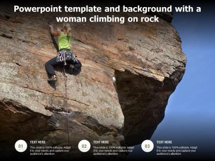 Powerpoint template and background with a woman climbing on rock
