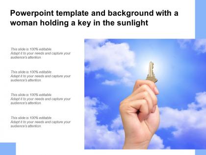 Powerpoint template and background with a woman holding a key in the sunlight