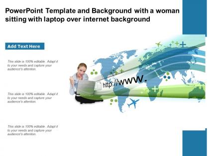 Powerpoint template and background with a woman sitting with laptop over internet background