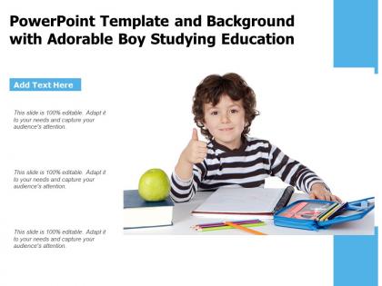 Powerpoint template and background with adorable boy studying education