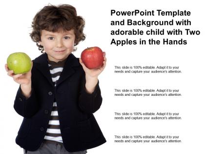 Powerpoint template and background with adorable child with two apples in the hands