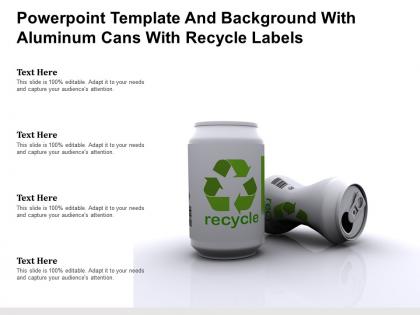 Powerpoint template and background with aluminum cans with recycle labels