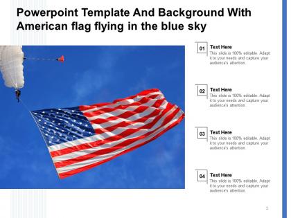 Powerpoint template and background with american flag flying in the blue sky
