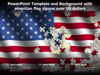 Powerpoint template and background with american flag jigsaw over us dollars
