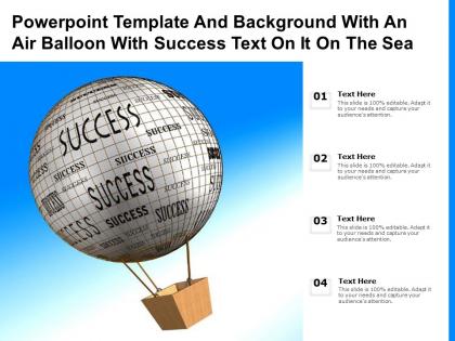 Powerpoint template and background with an air balloon with success text on it on the sea
