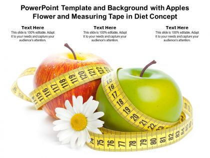 Powerpoint template and background with apples flower and measuring tape in diet concept