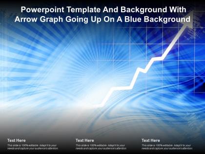 Powerpoint template and background with arrow graph going up on a blue background