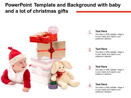Powerpoint template and background with baby and a lot of christmas gifts