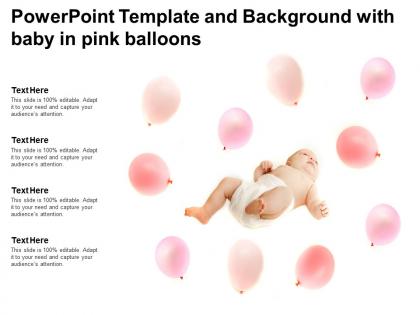Powerpoint template and background with baby in pink balloons