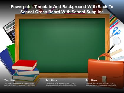Powerpoint template and background with back to school green board with school supplies