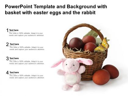 Powerpoint template and background with basket with easter eggs and the rabbit