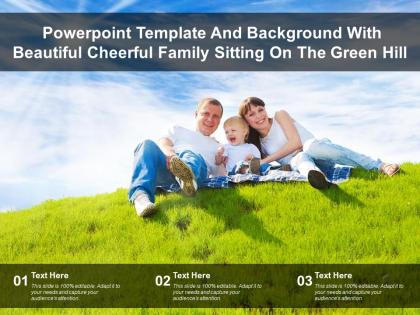 Powerpoint template and background with beautiful cheerful family sitting on the green hill