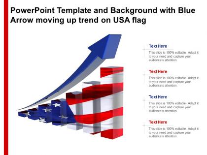 Powerpoint template and background with blue arrow moving up trend on usa flag