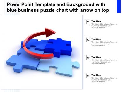 Powerpoint template and background with blue business puzzle chart with arrow on top
