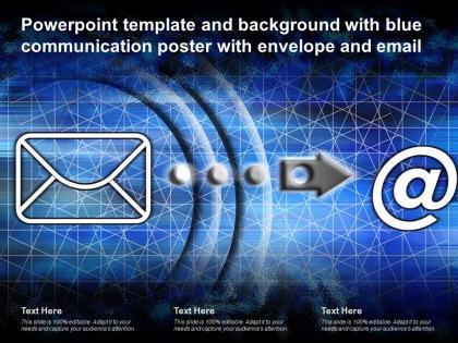 Powerpoint template and background with blue communication poster with envelope and email