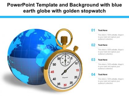 Powerpoint template and background with blue earth globe with golden stopwatch