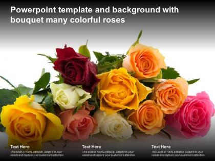 Powerpoint template and background with bouquet many colorful roses