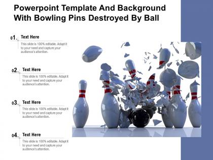 Powerpoint template and background with bowling pins destroyed by ball