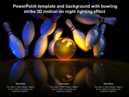 Powerpoint template and background with bowling strike 3d motion on night lighting effect