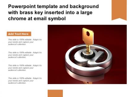 Powerpoint template and background with brass key inserted into a large chrome at email symbol