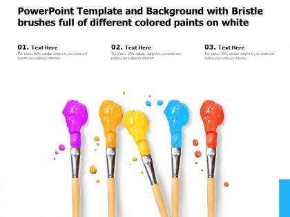 Powerpoint template and background with bristle brushes full of different colored paints on white