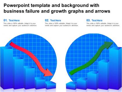 Powerpoint template and background with business failure and growth graphs and arrows
