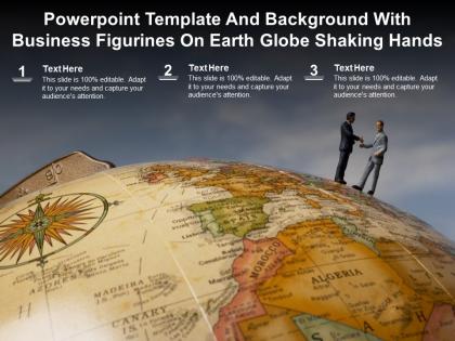 Powerpoint template and background with business figurines on earth globe shaking hands