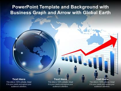 Powerpoint template and background with business graph and arrow with global earth