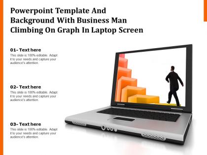 Powerpoint template and background with business man climbing on graph in laptop screen