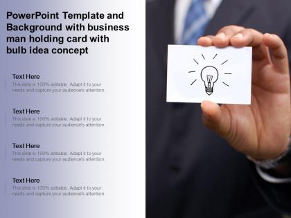 Powerpoint template and background with business man holding card with bulb idea concept