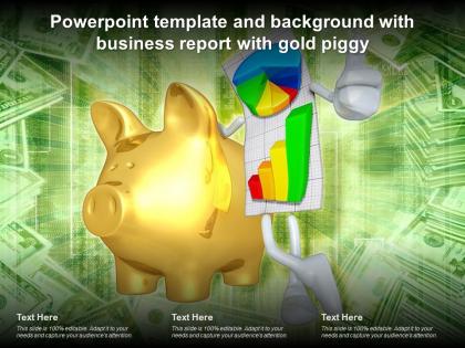 Powerpoint template and background with business report with gold piggy