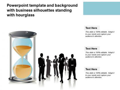 Powerpoint template and background with business silhouettes standing with hourglass
