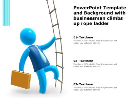 Powerpoint template and background with businessman climbs up rope ladder