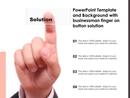 Powerpoint template and background with businessman finger on button solution