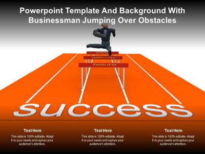 Powerpoint template and background with businessman jumping over obstacles