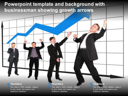 Powerpoint template and background with businessman showing growth arrows