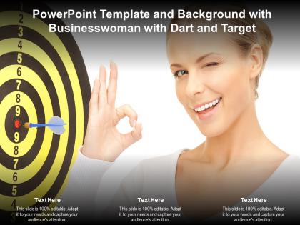 Powerpoint template and background with businesswoman with dart and target