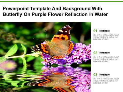 Powerpoint template and background with butterfly on purple flower reflection in water