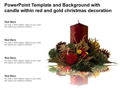 Powerpoint template and background with candle within red and gold christmas decoration