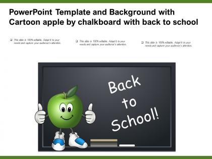 Powerpoint template and background with cartoon apple by chalkboard with back to school