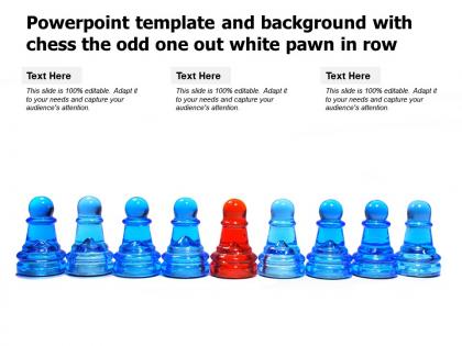 Powerpoint template and background with chess the odd one out white pawn in row