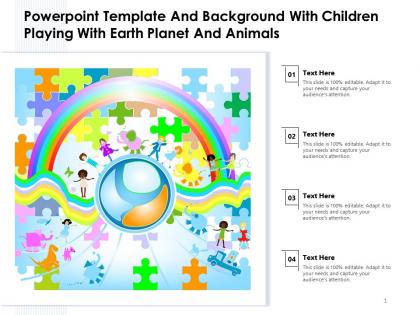 Powerpoint template and background with children playing with earth planet and animals